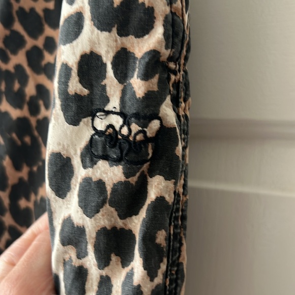 GANNI Leopard Washed Cotton Canvas Drawstring Trousers in Almond Milk 42 - Picture 6 of 13